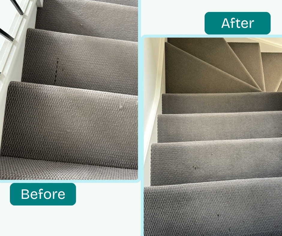 Carpet patch repair on staircase.