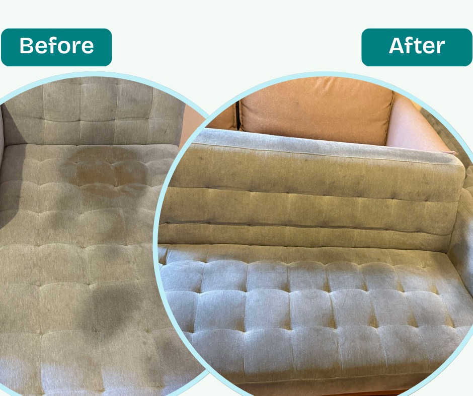 Sleeping sofa before and after we cleaned it.